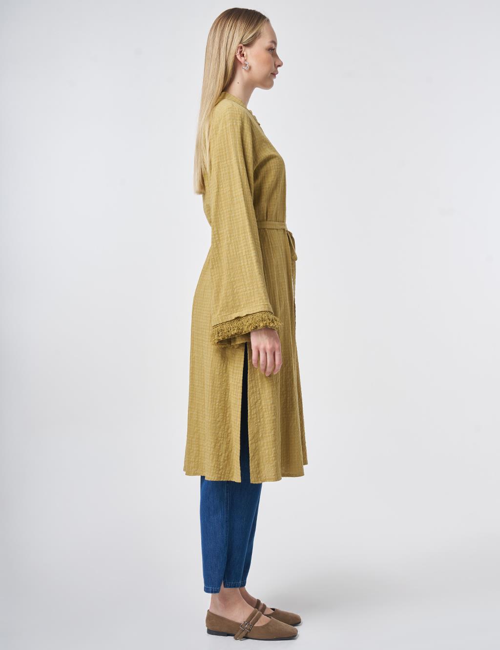 Belted Textured Tunic in Olive Green