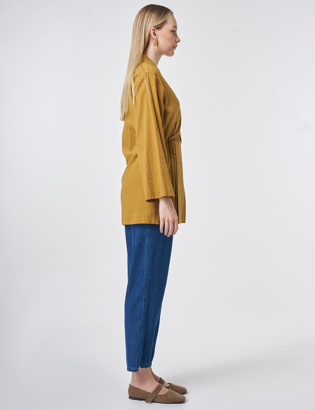 100% Cotton Beaded Kimono in Dark Mustard