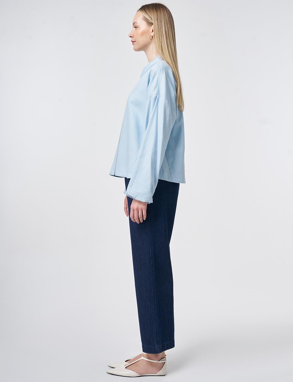 Zip-Closure Non-Denim Cropped Jacket in Blue