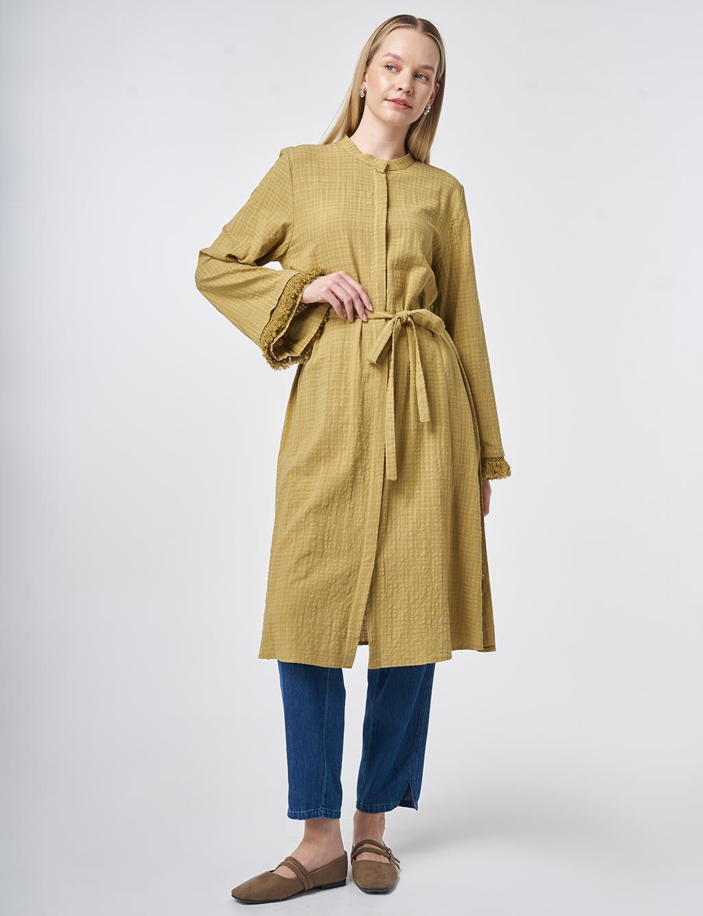 Belted Textured Tunic in Olive Green