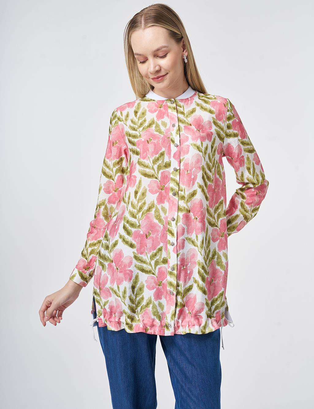 Watercolor-Effect Viscose Tunic in Matcha Green