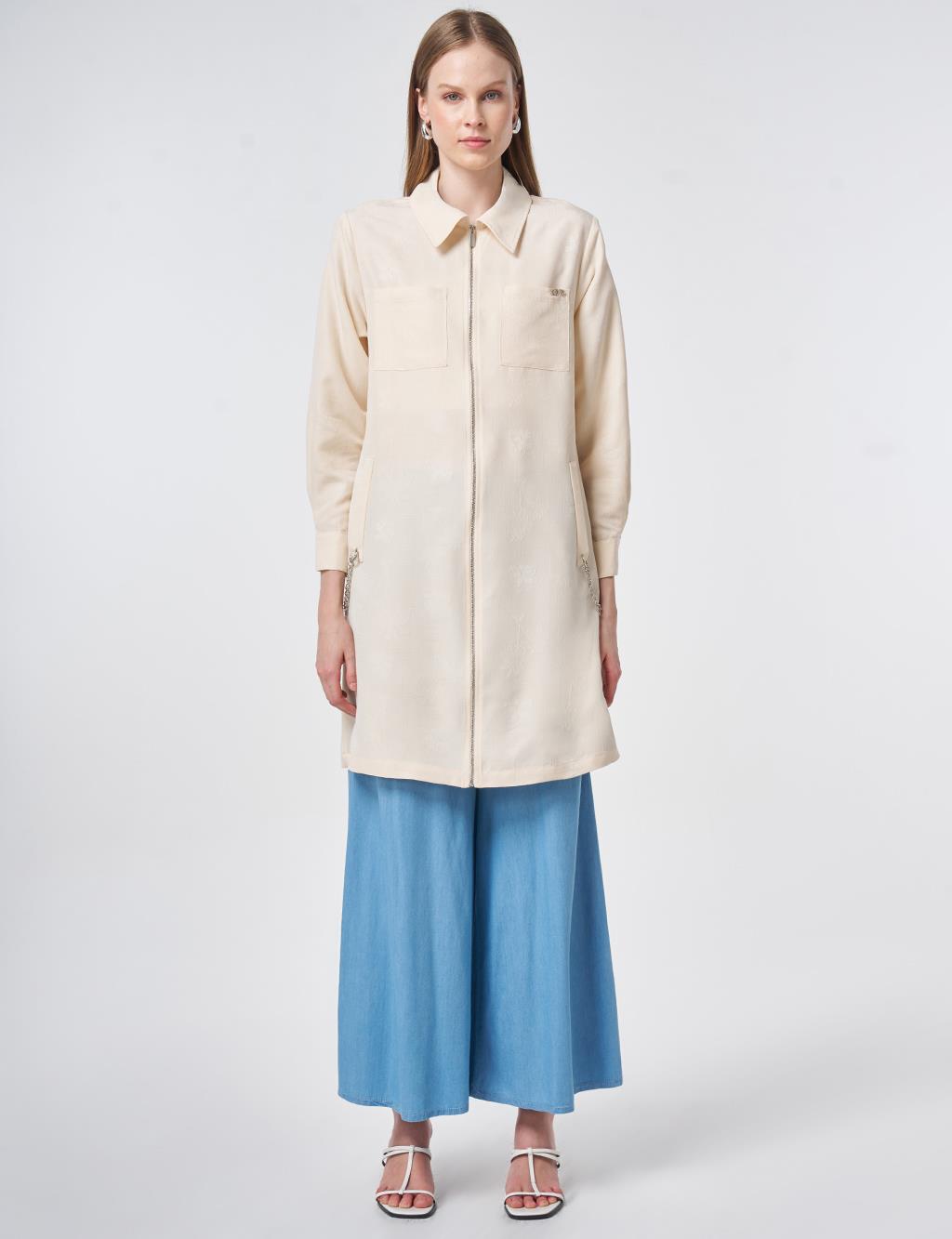 Zincir Detaylı Modal Tunik Krem 