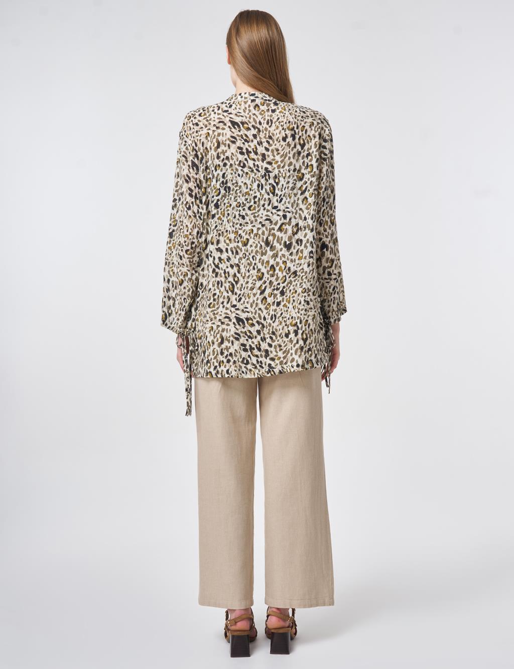 Leopar Desen Bluz Krem 