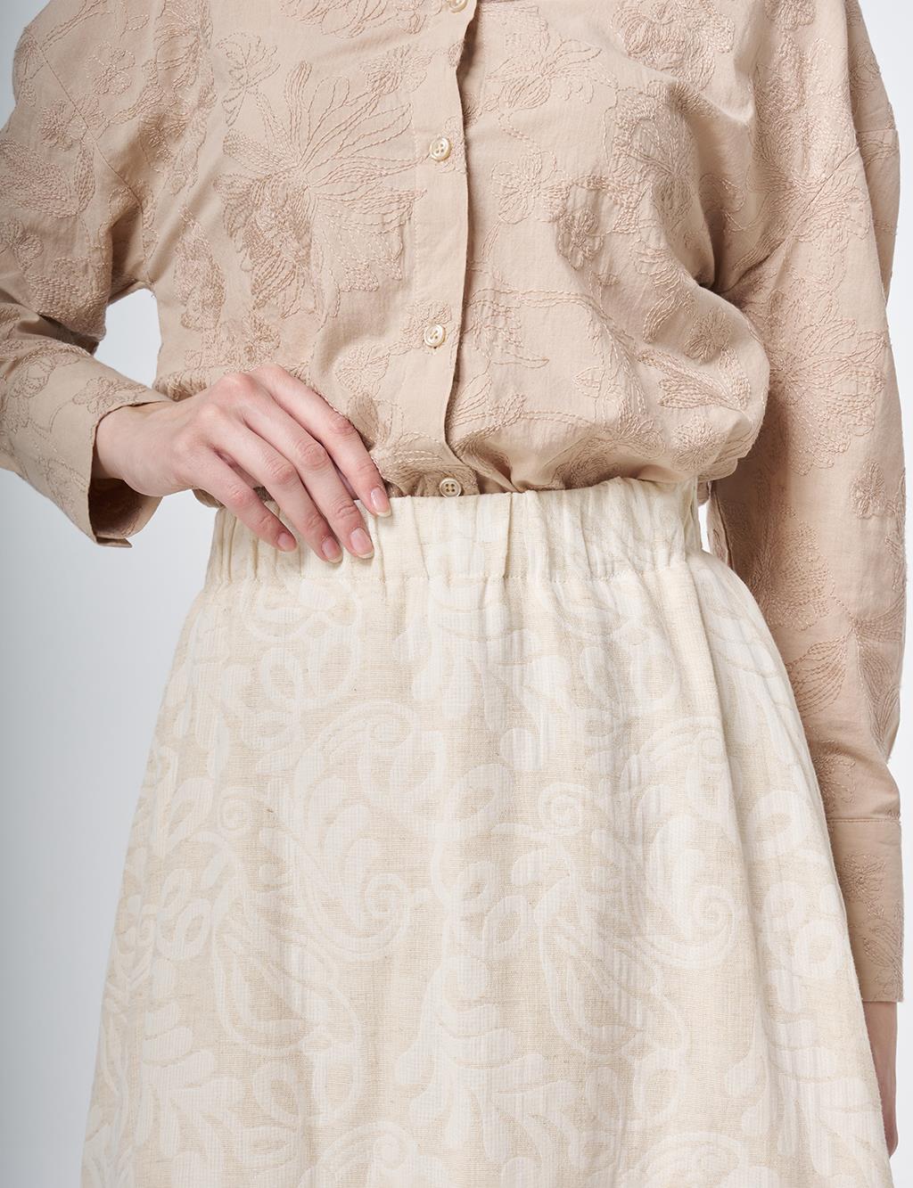Patterned Flared Skirt in Cream