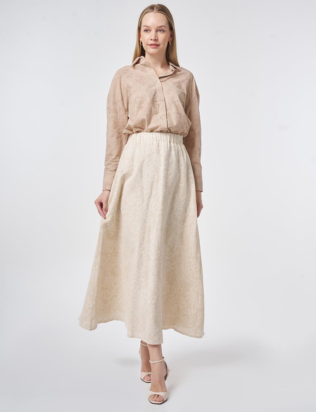 Patterned Flared Skirt in Cream