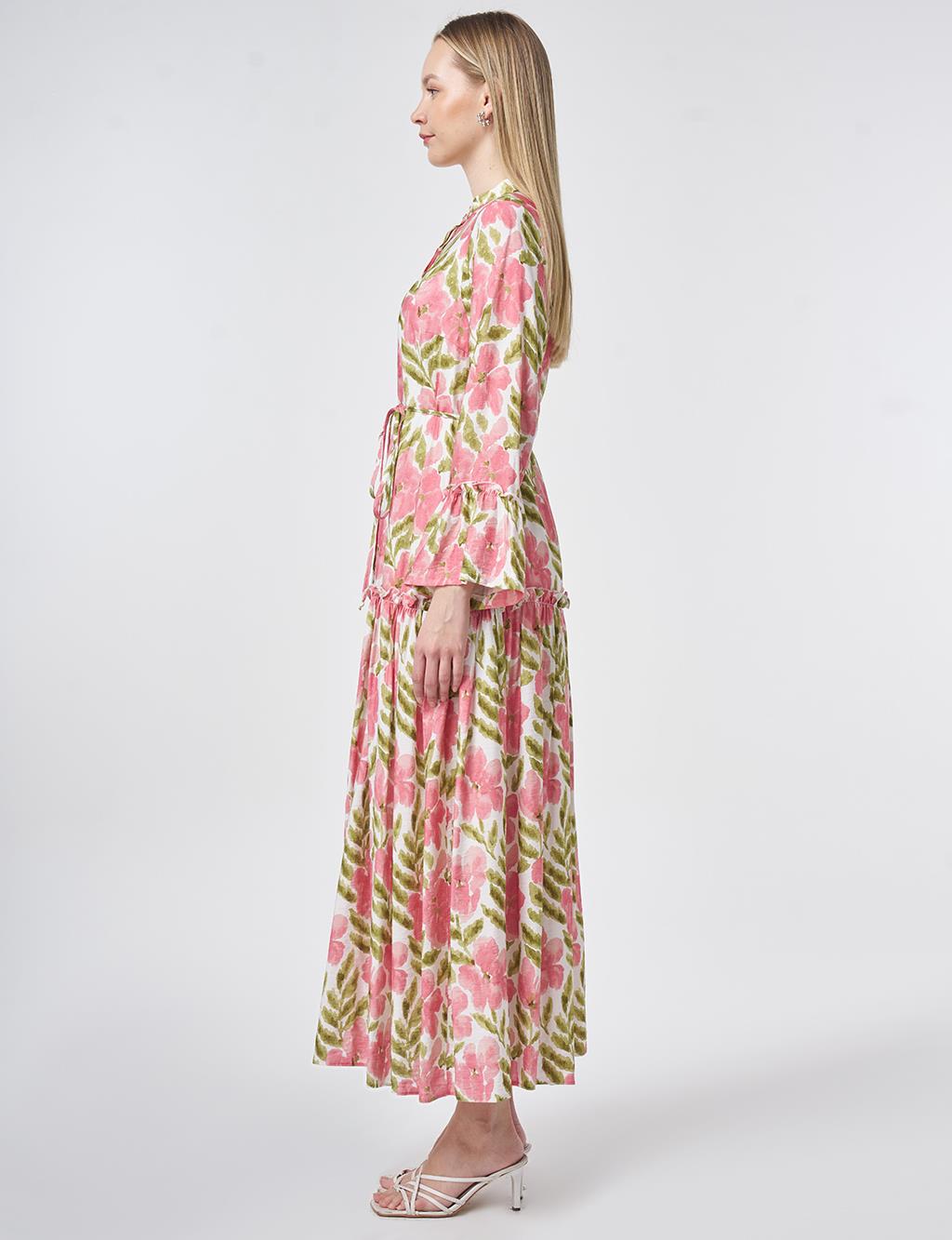 Suluboya Efektli Viskon Elbise Matcha Yeşili 