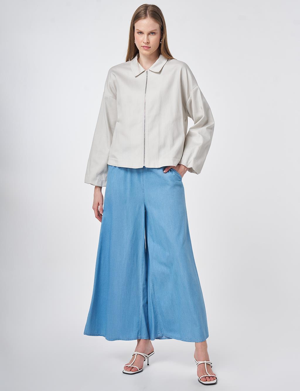 Fermuar Kapamalı Non Denim Kısa Ceket Gri 