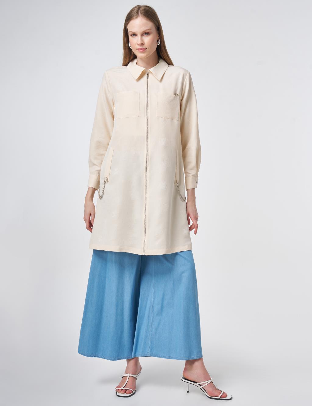 Zincir Detaylı Modal Tunik Krem 