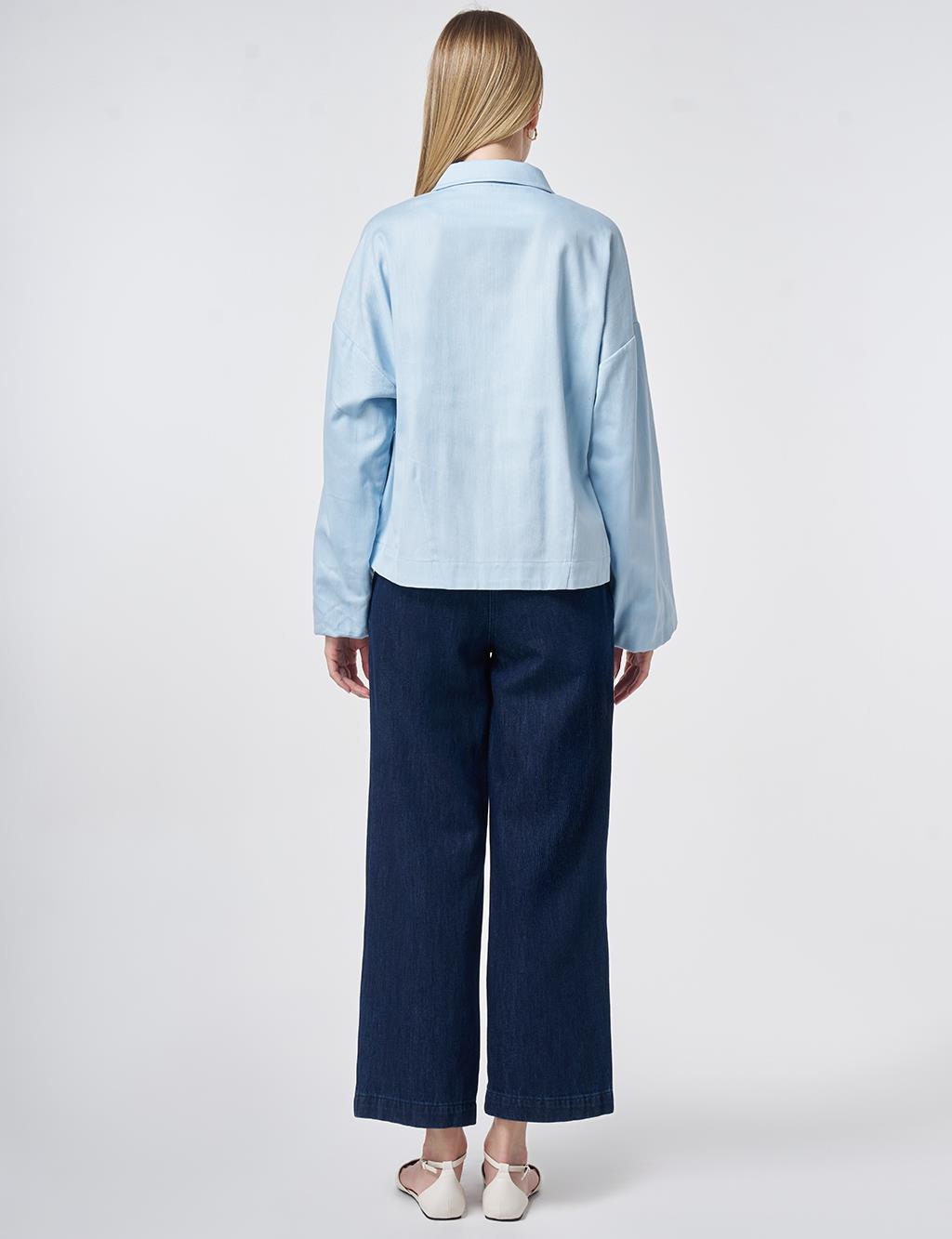 Zip-Closure Non-Denim Cropped Jacket in Blue