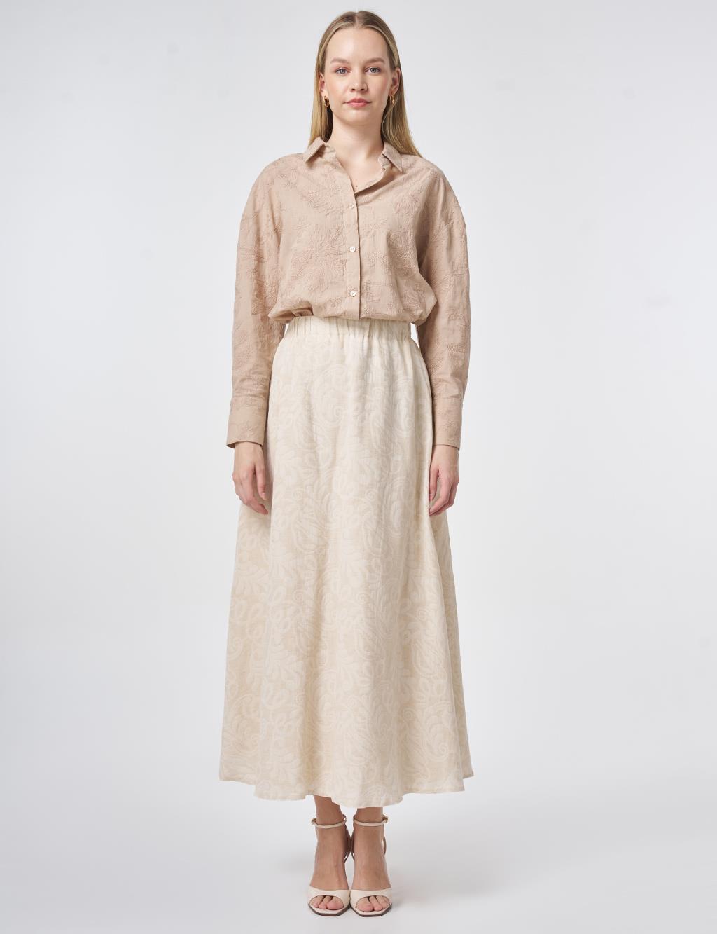 Patterned Flared Skirt in Cream