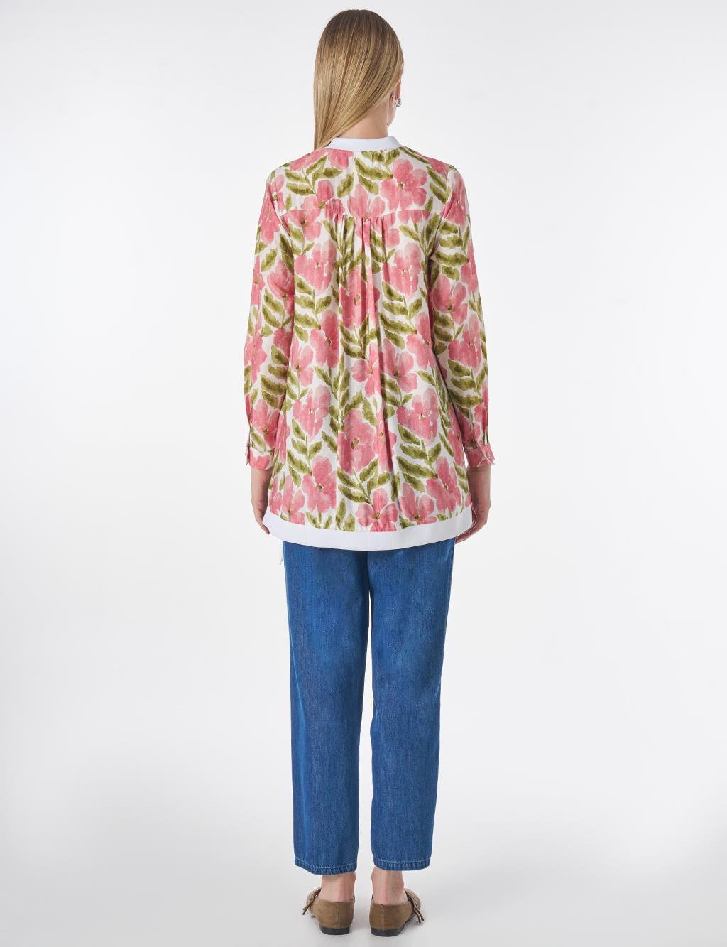 Watercolor-Effect Viscose Tunic in Matcha Green