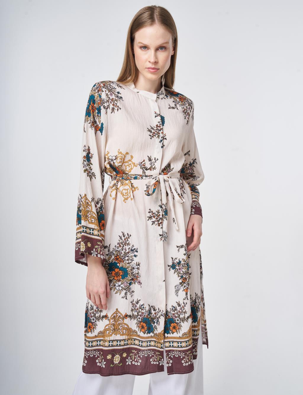 Floral Print Viscose Tunic in Cream
