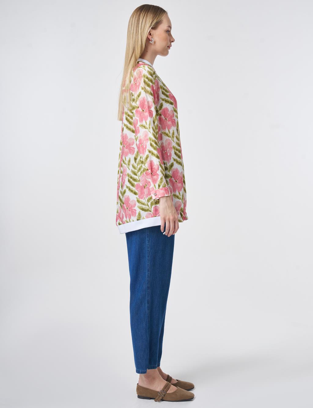 Watercolor-Effect Viscose Tunic in Matcha Green