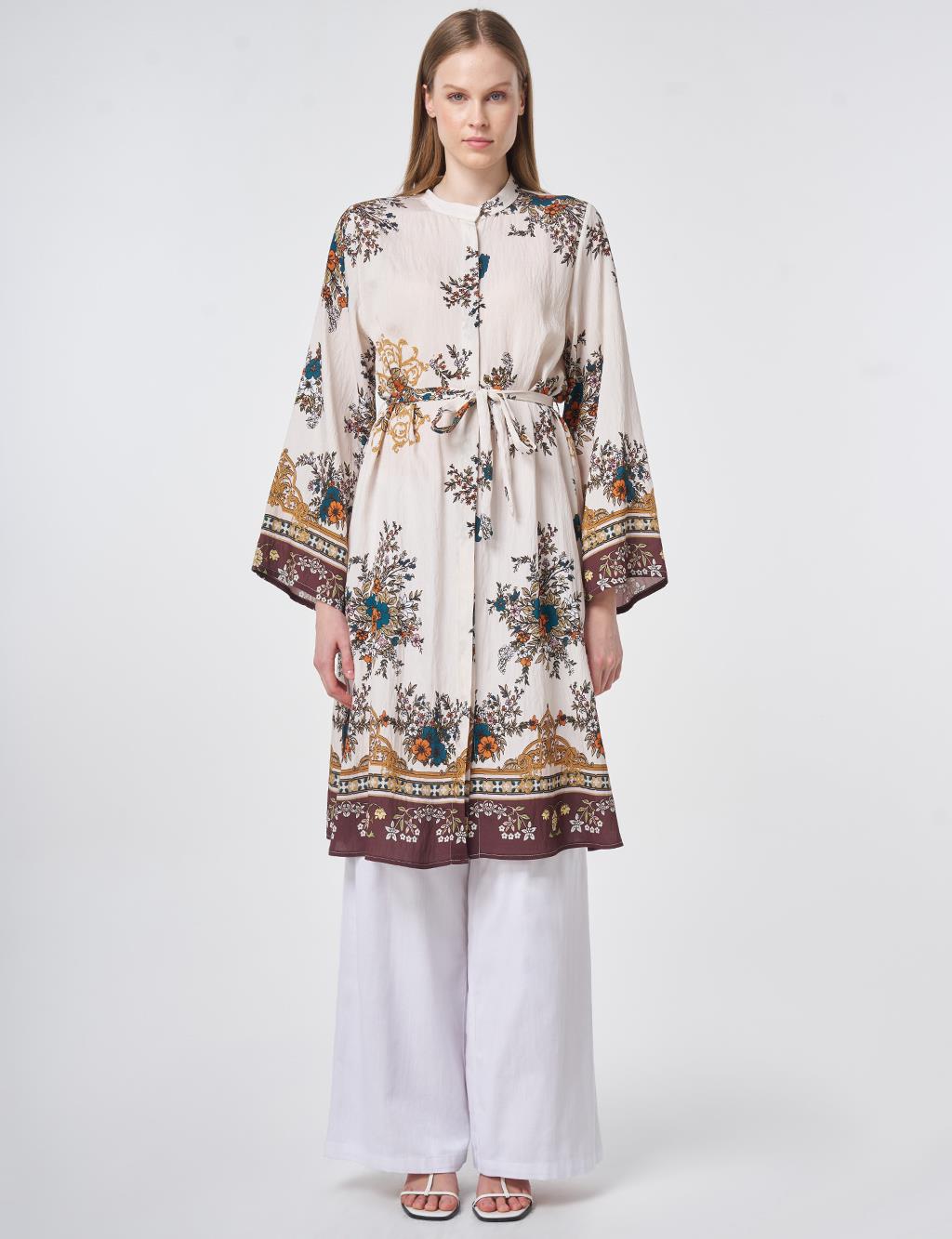 Floral Print Viscose Tunic in Cream