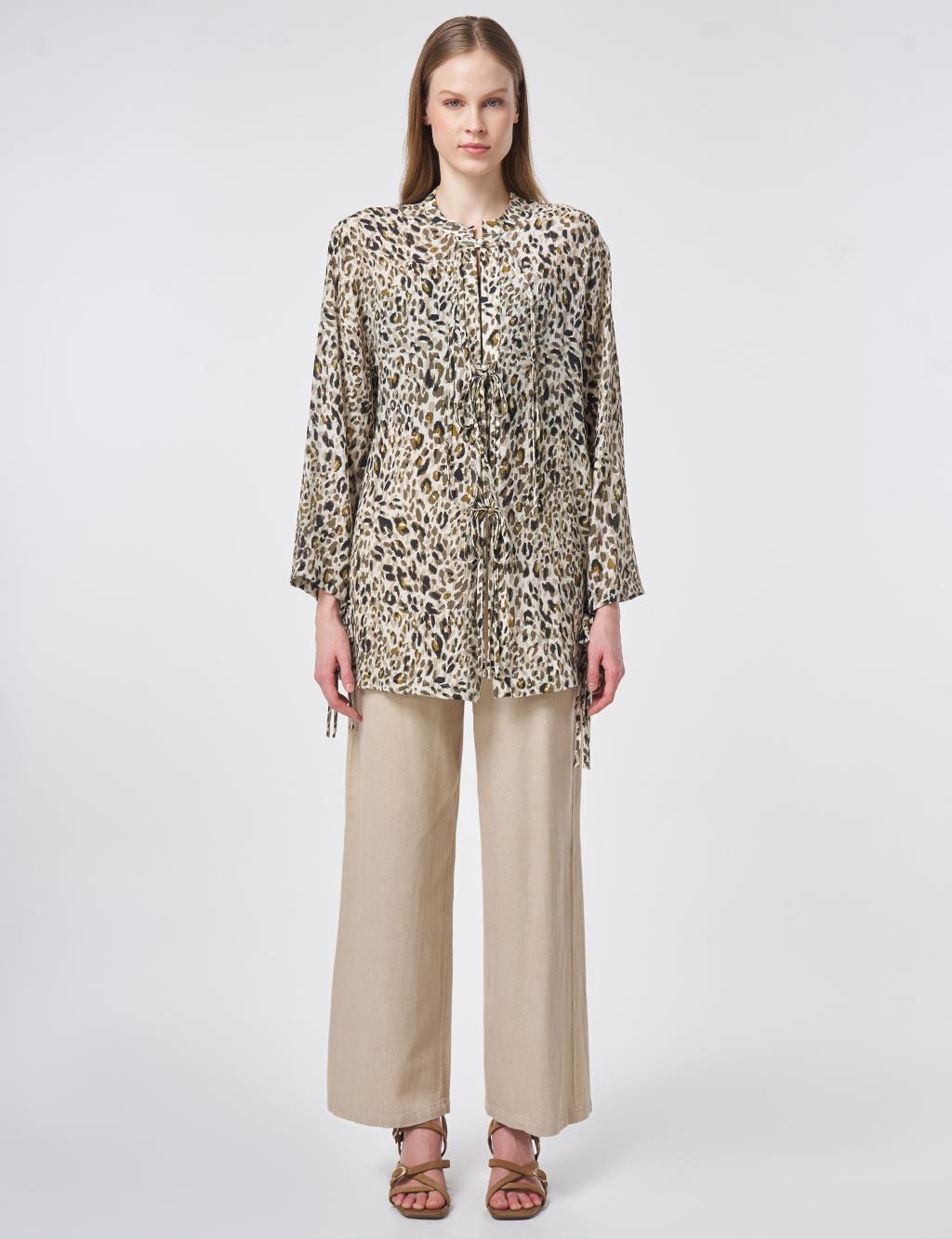 Leopar Desen Bluz Krem 