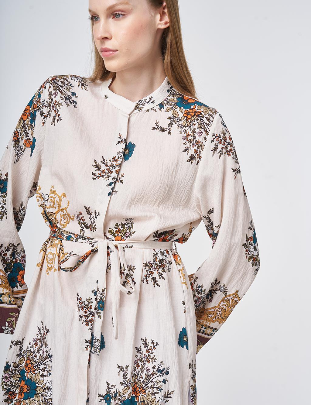 Floral Print Viscose Tunic in Cream