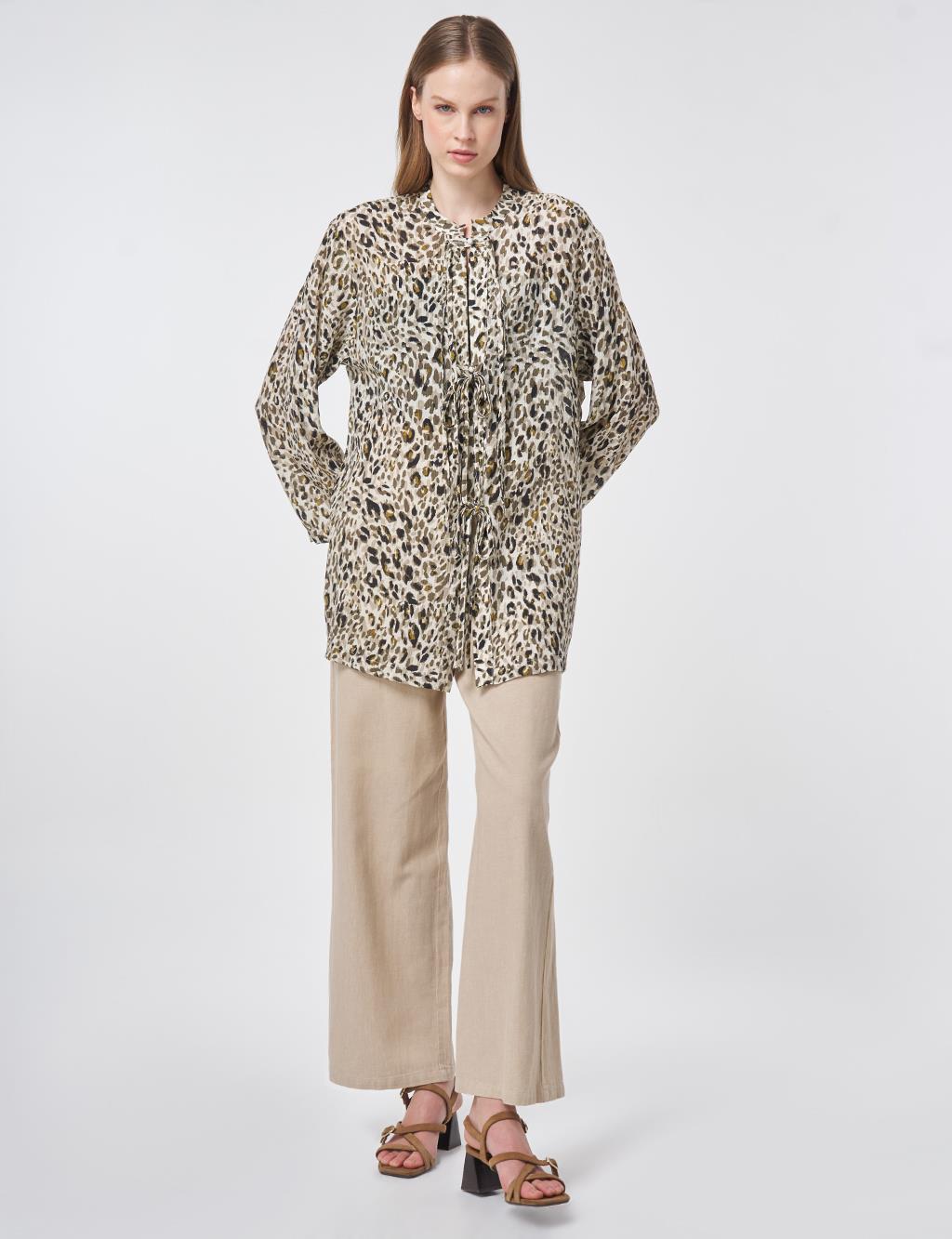 Leopar Desen Bluz Krem 