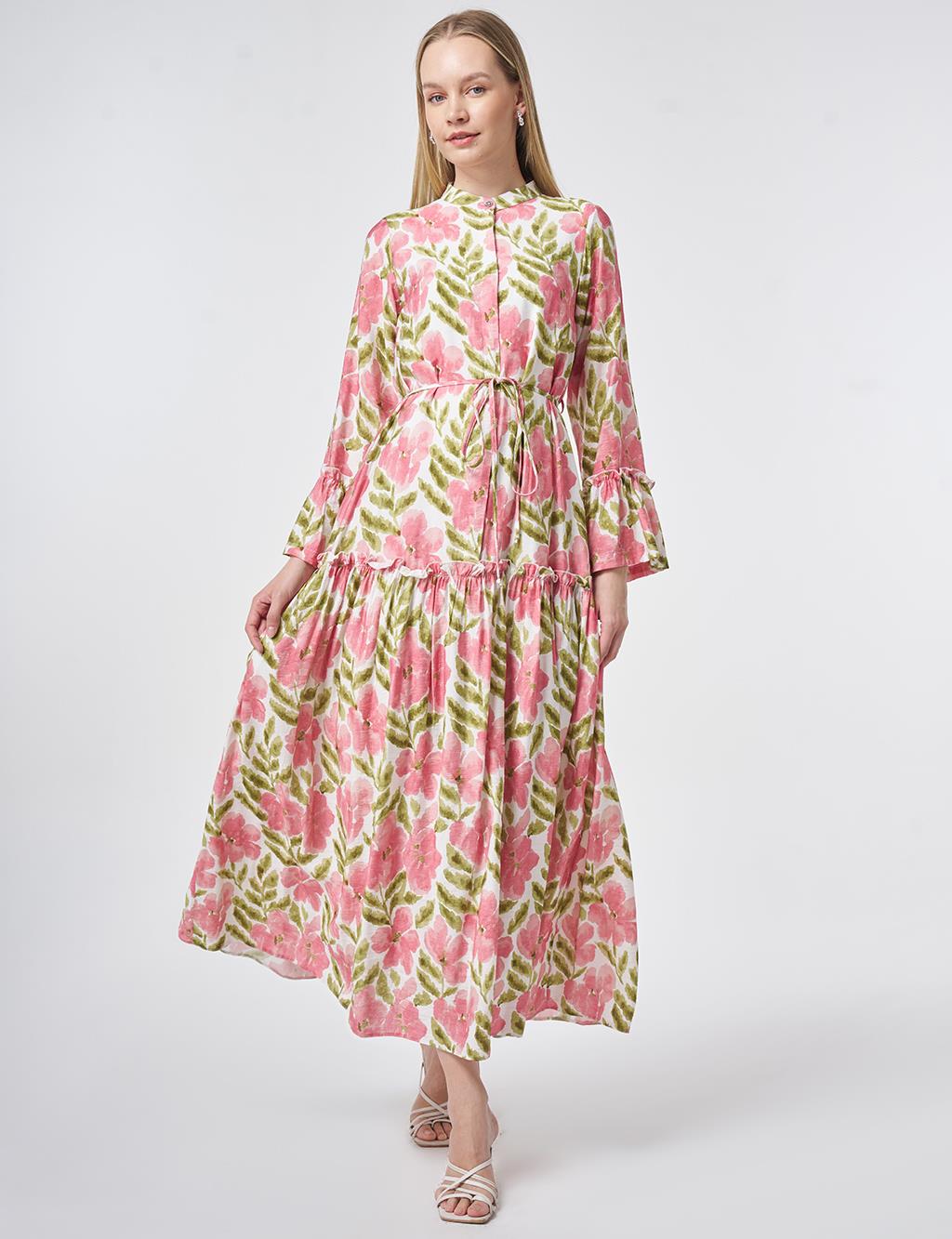 Suluboya Efektli Viskon Elbise Matcha Yeşili 