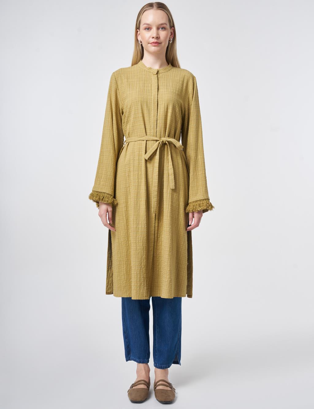 Belted Textured Tunic in Olive Green
