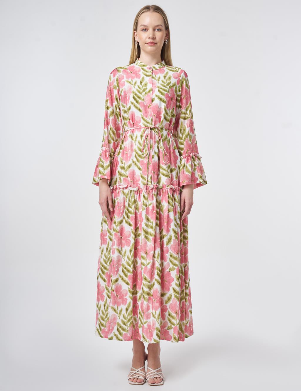 Suluboya Efektli Viskon Elbise Matcha Yeşili 