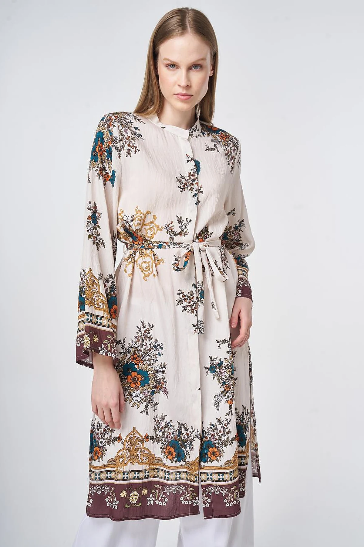 Floral Print Viscose Tunic in Cream