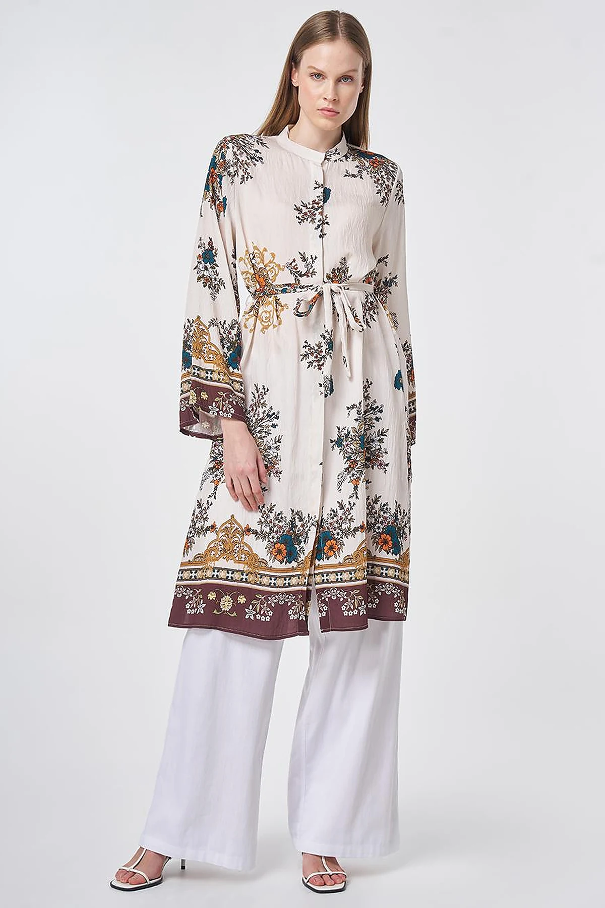 Floral Print Viscose Tunic in Cream
