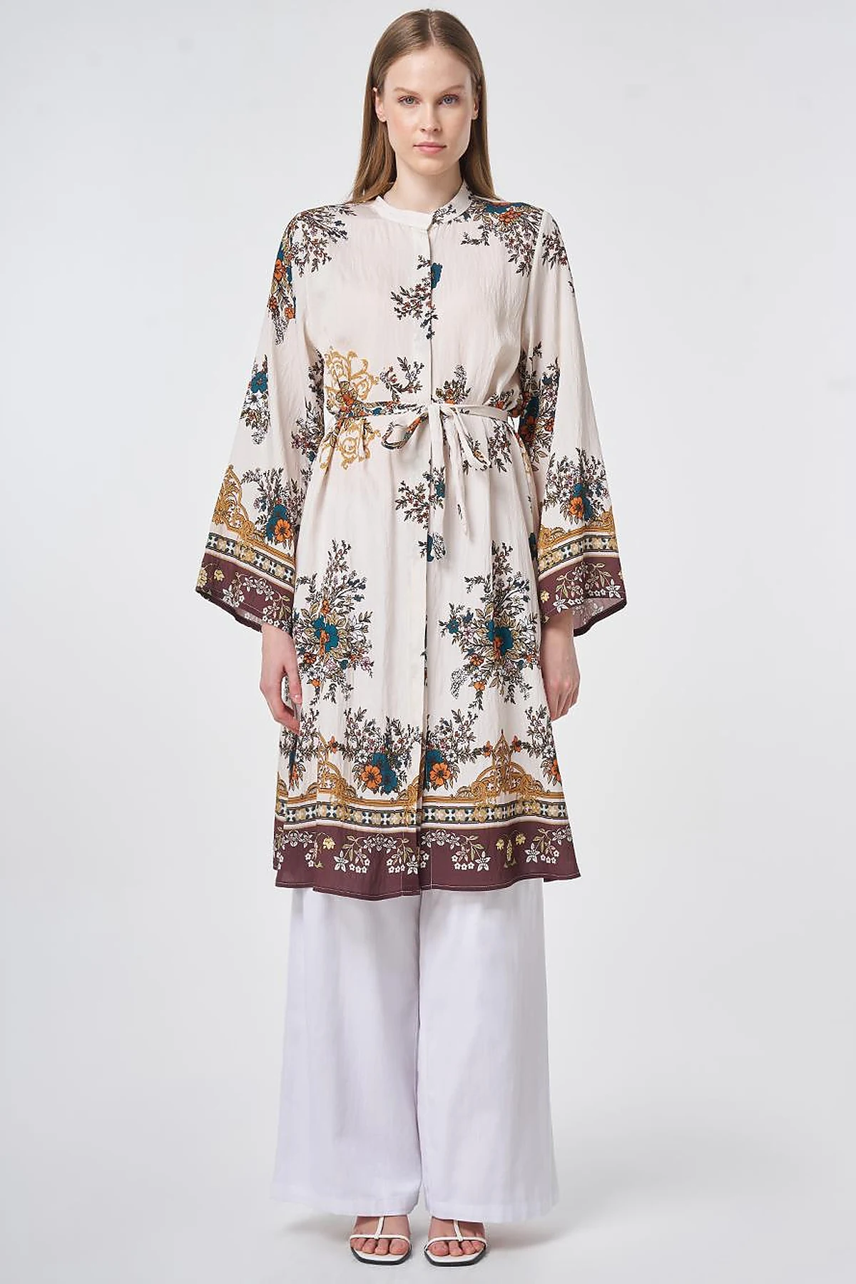 Floral Print Viscose Tunic in Cream
