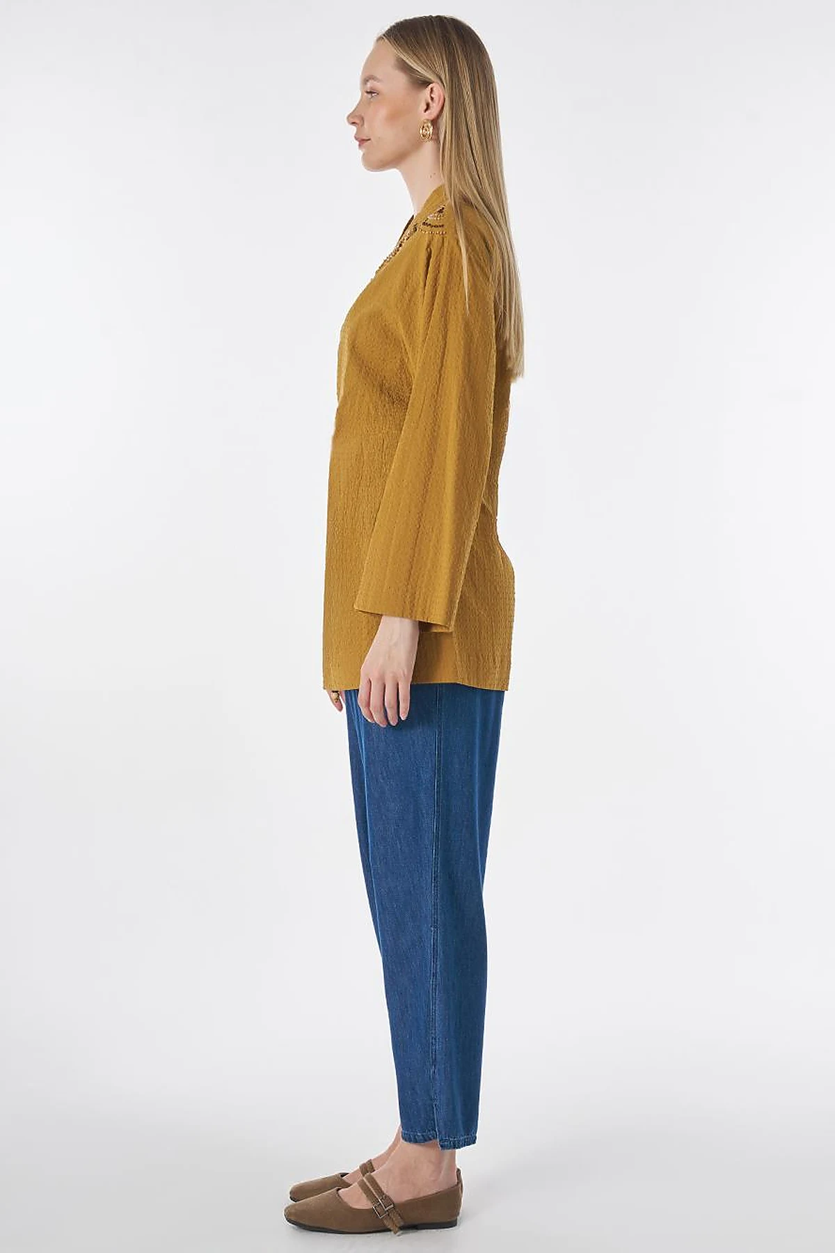 100% Cotton Beaded Kimono in Dark Mustard