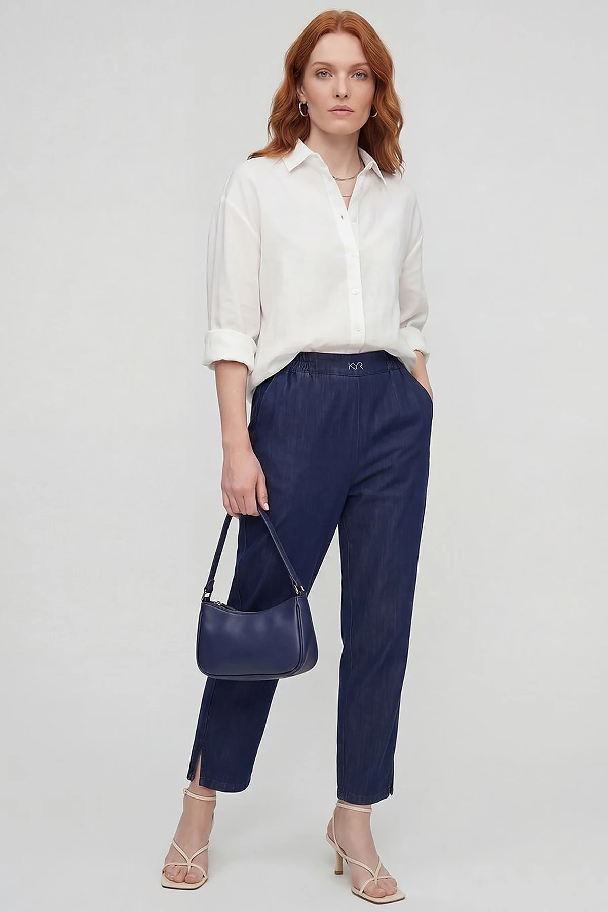 Washed Metallic Print Denim Trousers Indigo