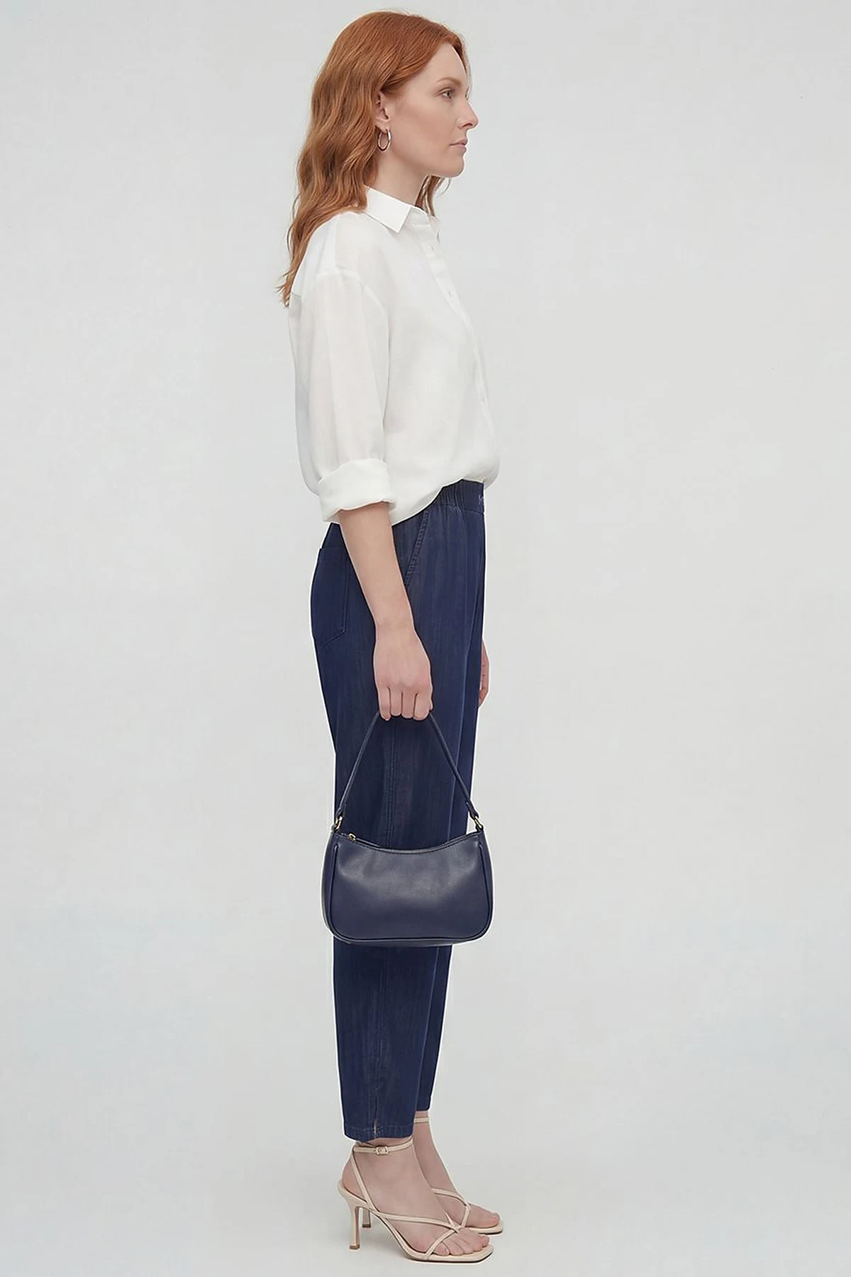 Washed Metallic Print Denim Trousers Indigo