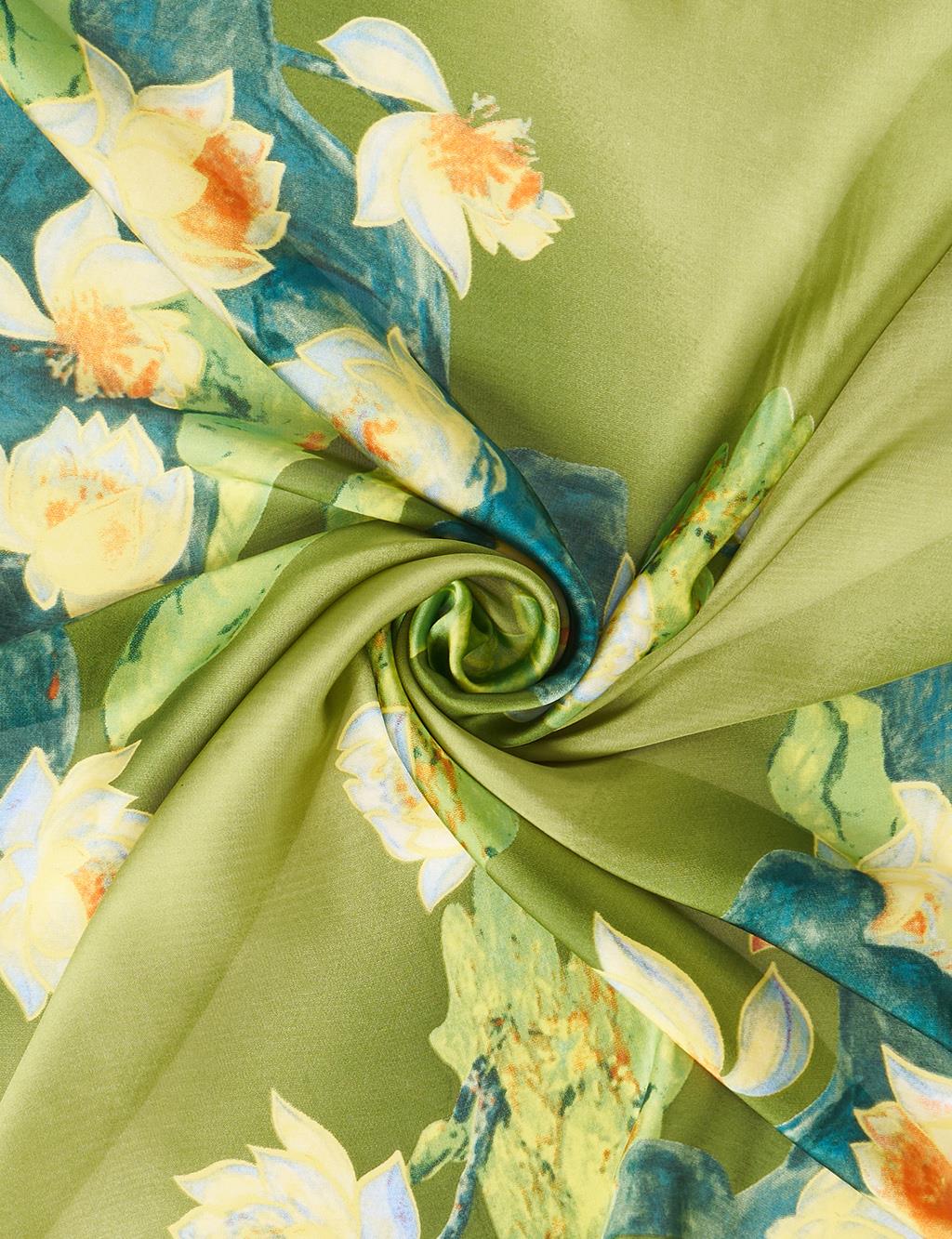 Olive Green Lotus Motif Scarf