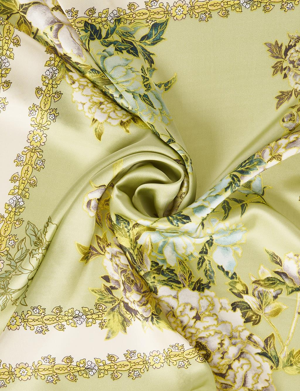 Peony Pattern Scarf Pistachio Green