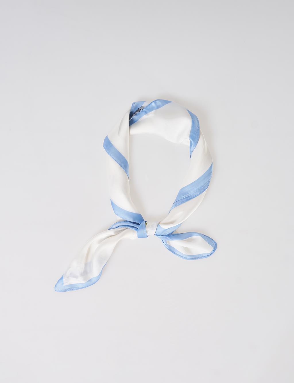 White-Ice Blue Lotus Flower Pattern Scarf
