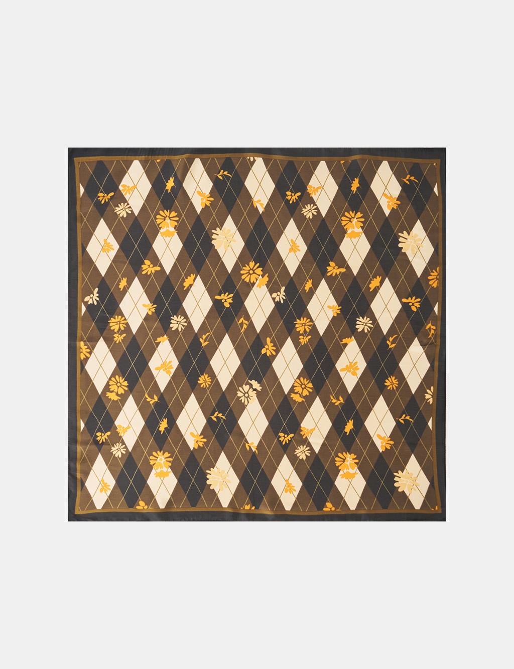Brown-Ecru Diamond Pattern Scarf