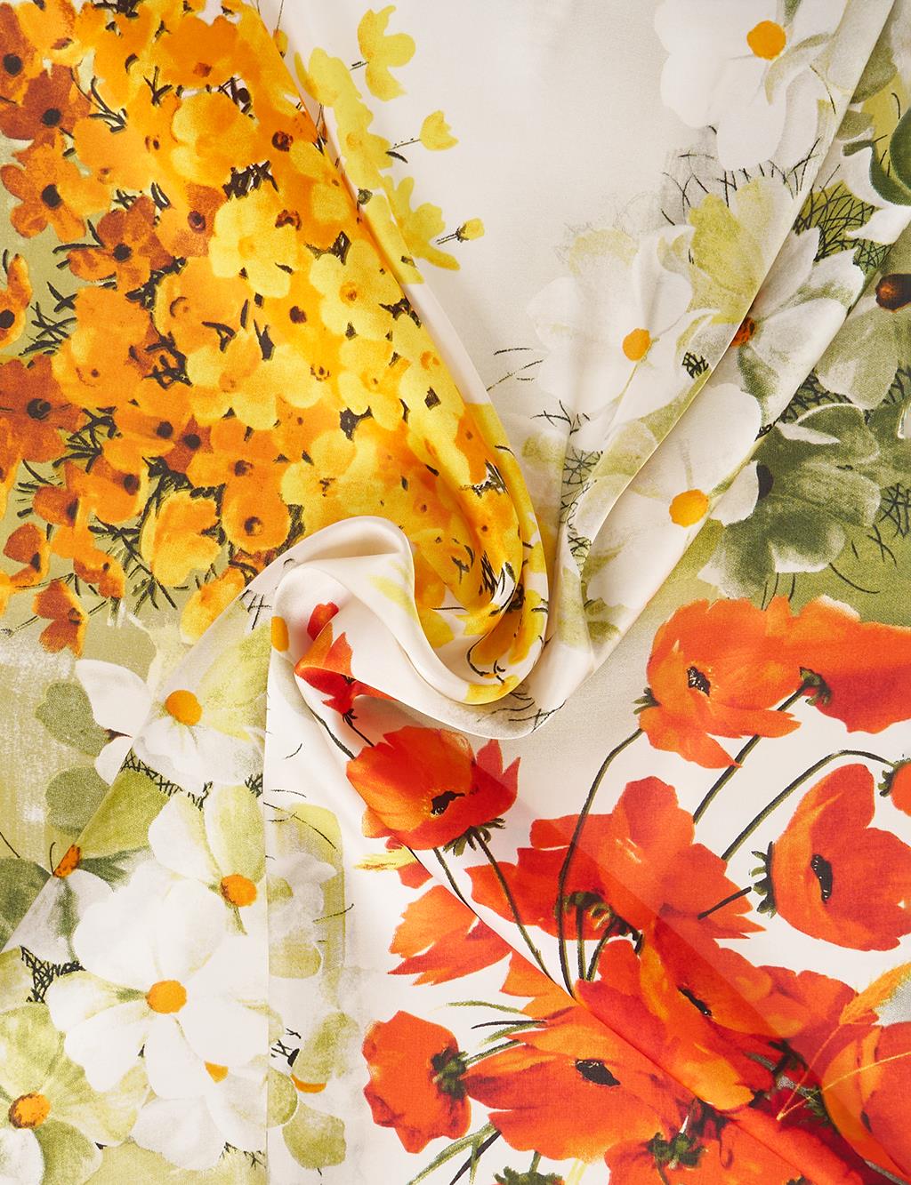 Ecru-Green Floral Pattern Scarf