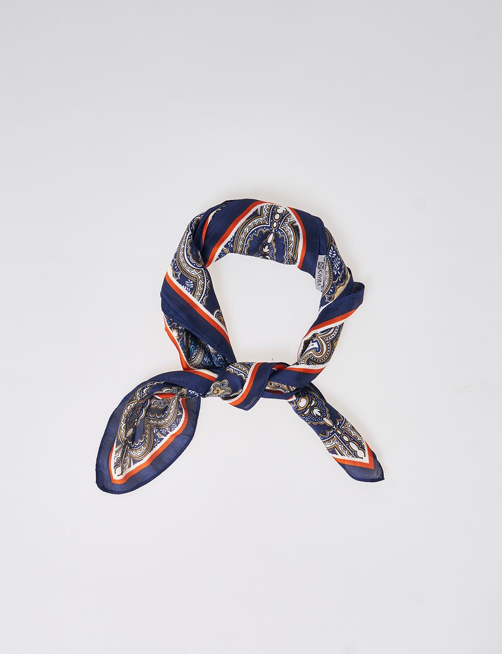 Navy Multi-Pattern Scarf