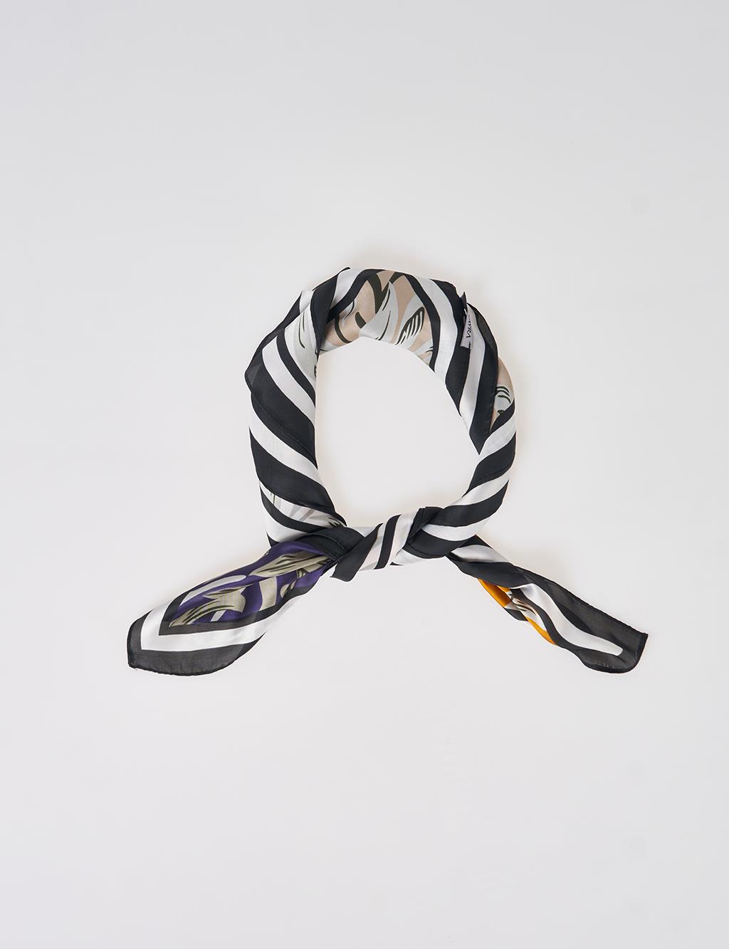 Grey-Yellow Leaf Pattern Scarf