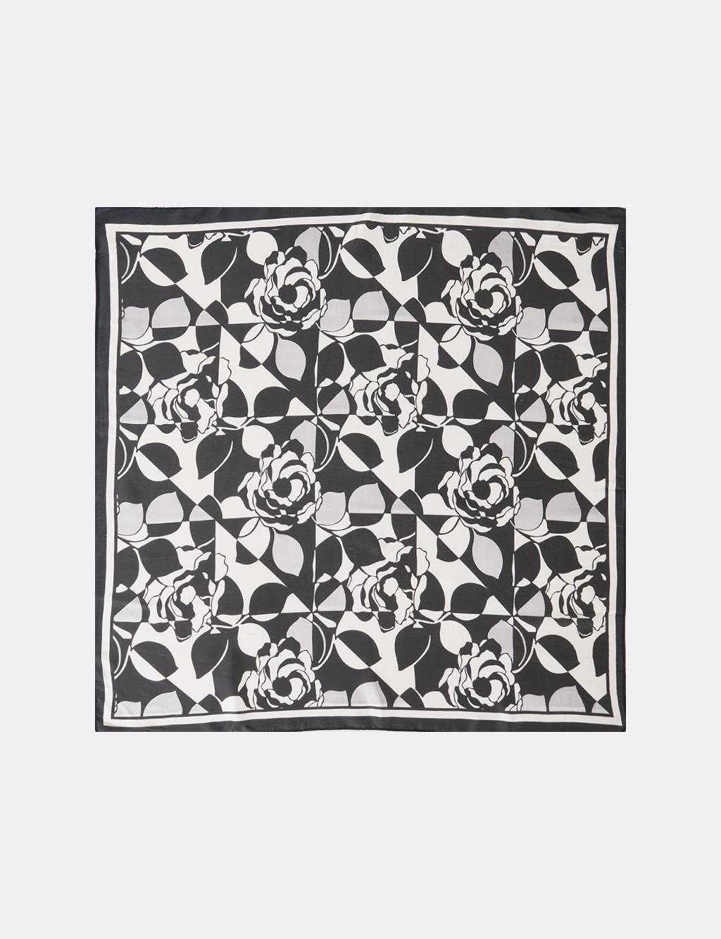 Black-Optic White Floral Pattern Scarf