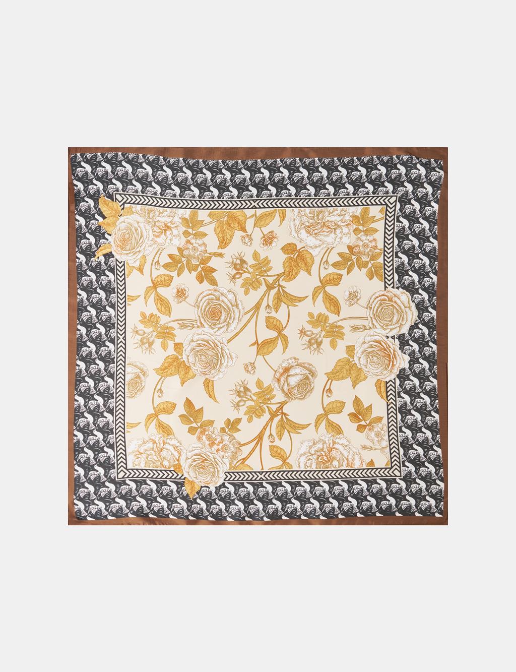 Black-Orange Floral Motif Scarf