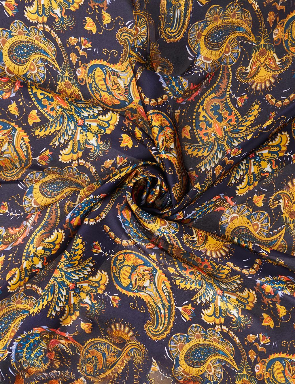 Navy-Yellow Mixed Pattern Scarf