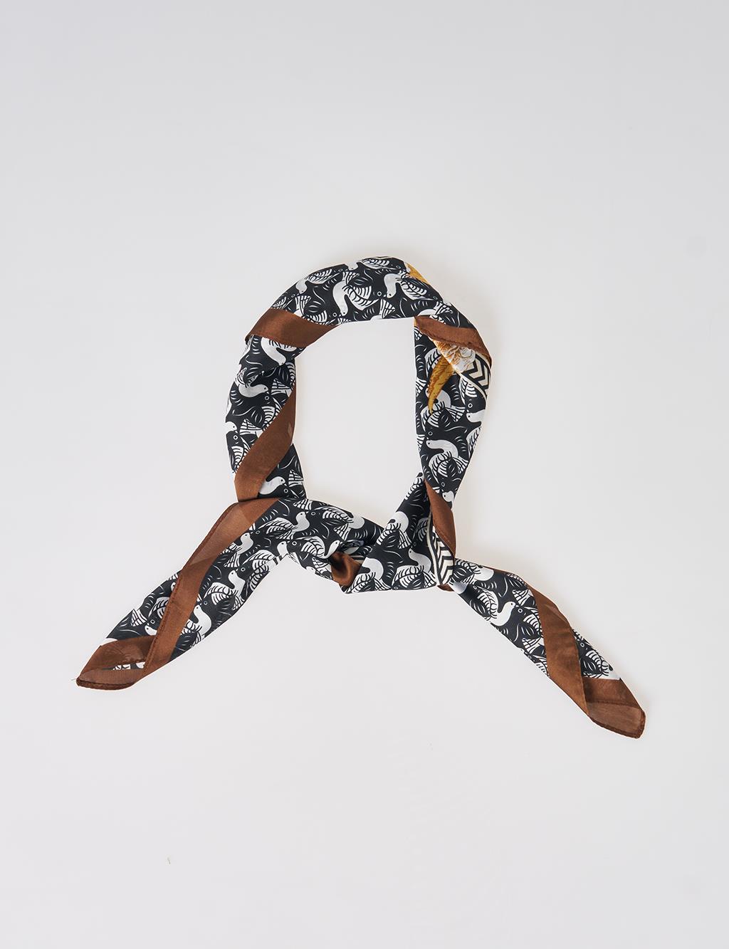 Black-Orange Floral Motif Scarf