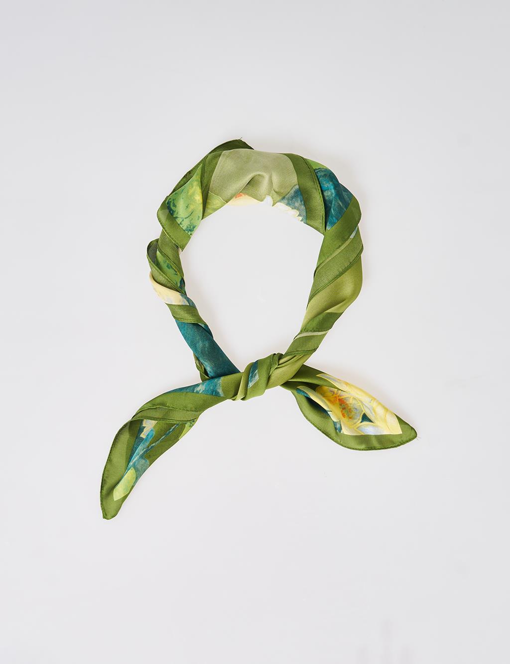 Olive Green Lotus Motif Scarf