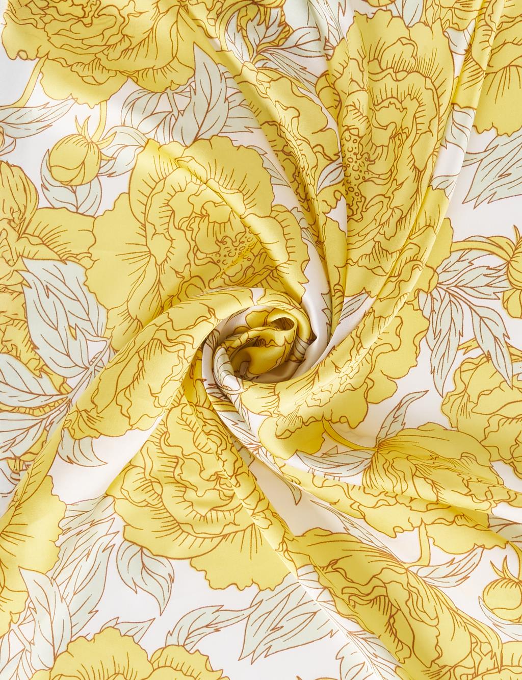 Yellow-Ecru Rose Pattern Scarf