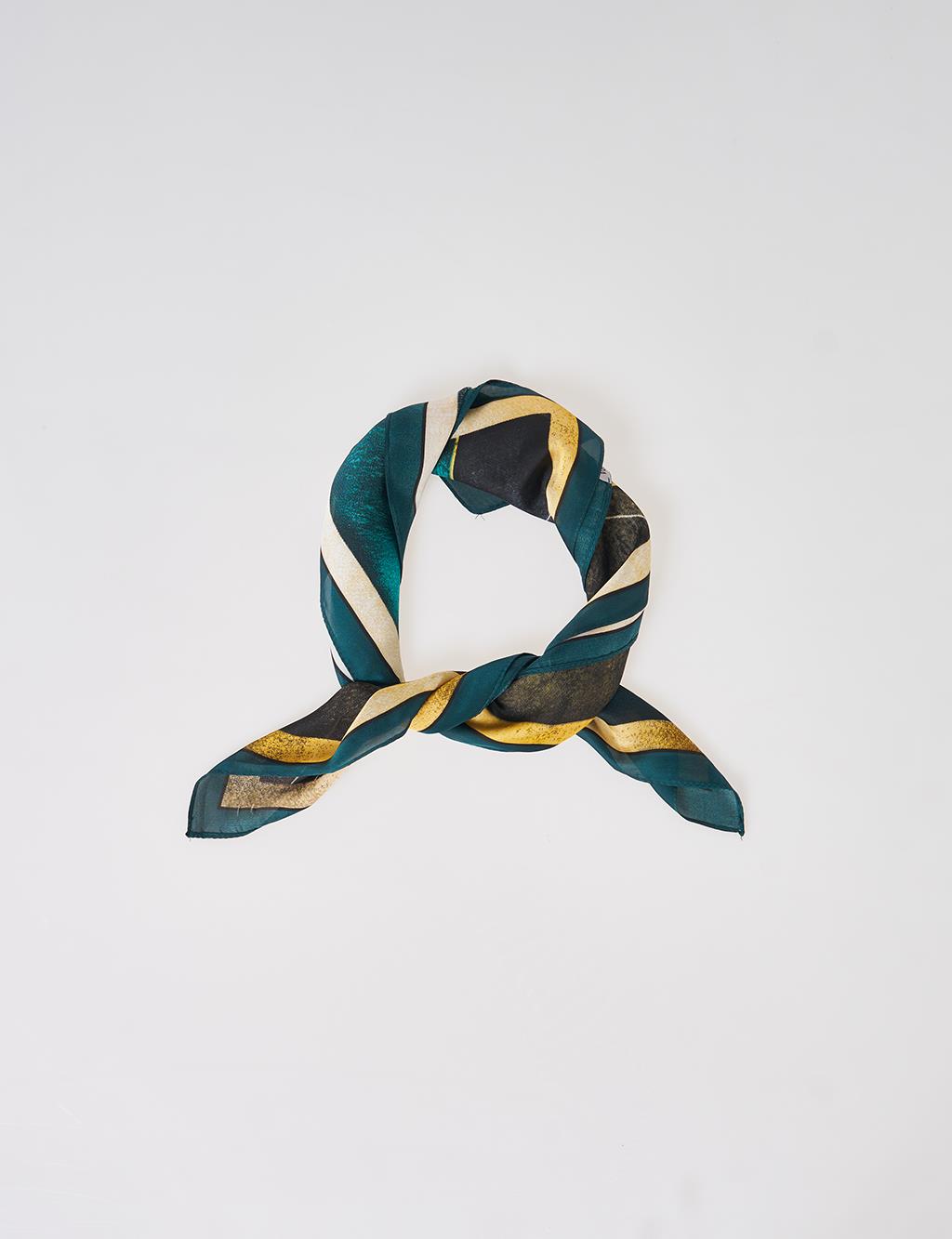 Petrol-Terracotta Semi-Circle Pattern Scarf