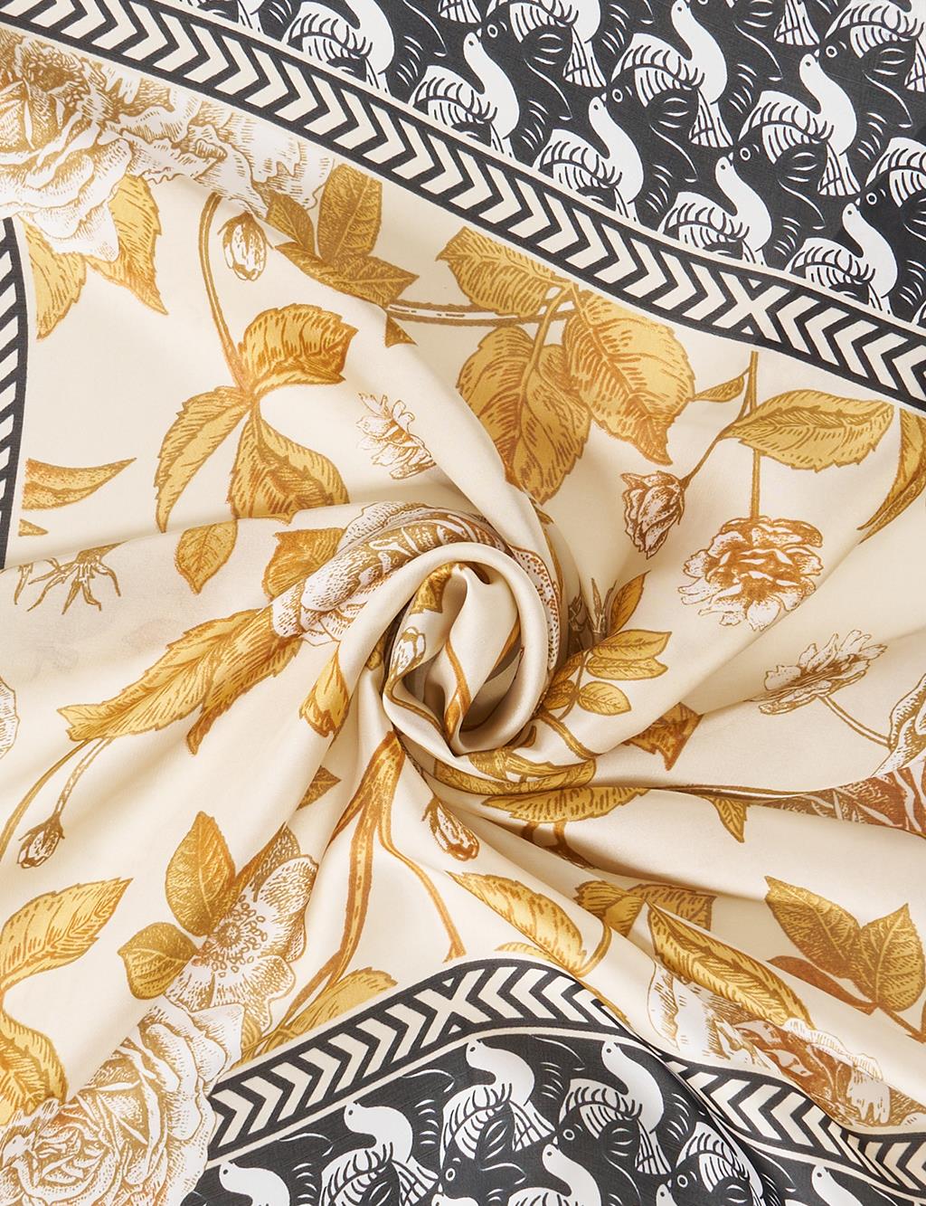 Black-Orange Floral Motif Scarf