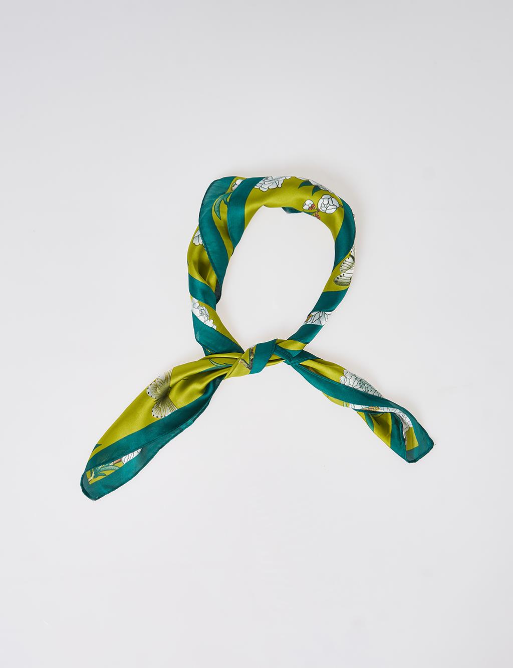 Olive Green Mini Floral Pattern Scarf