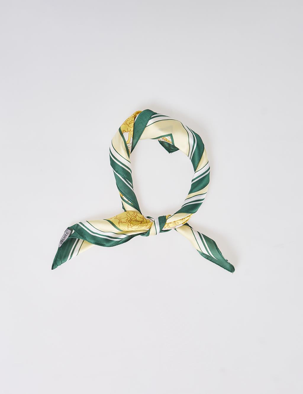 Yellow-Ecru Rose Pattern Scarf