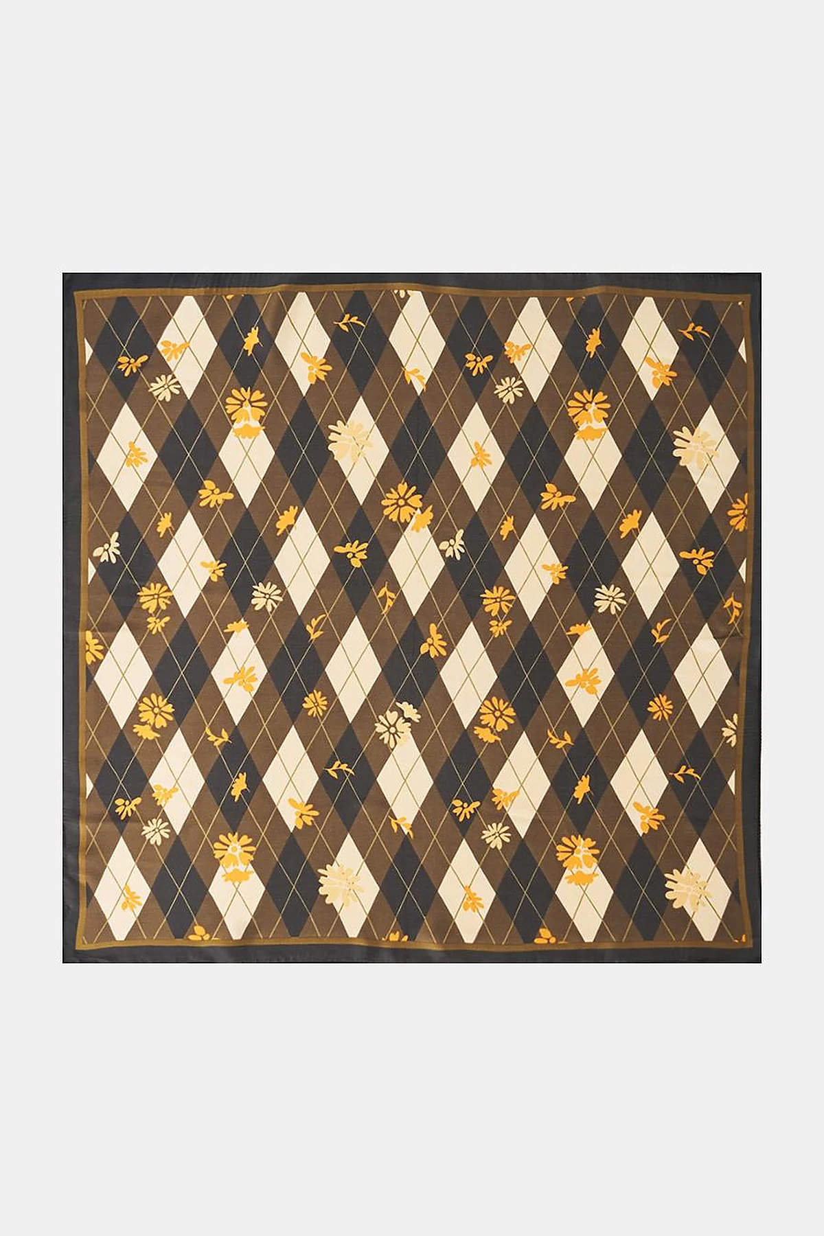 Brown-Ecru Diamond Pattern Scarf