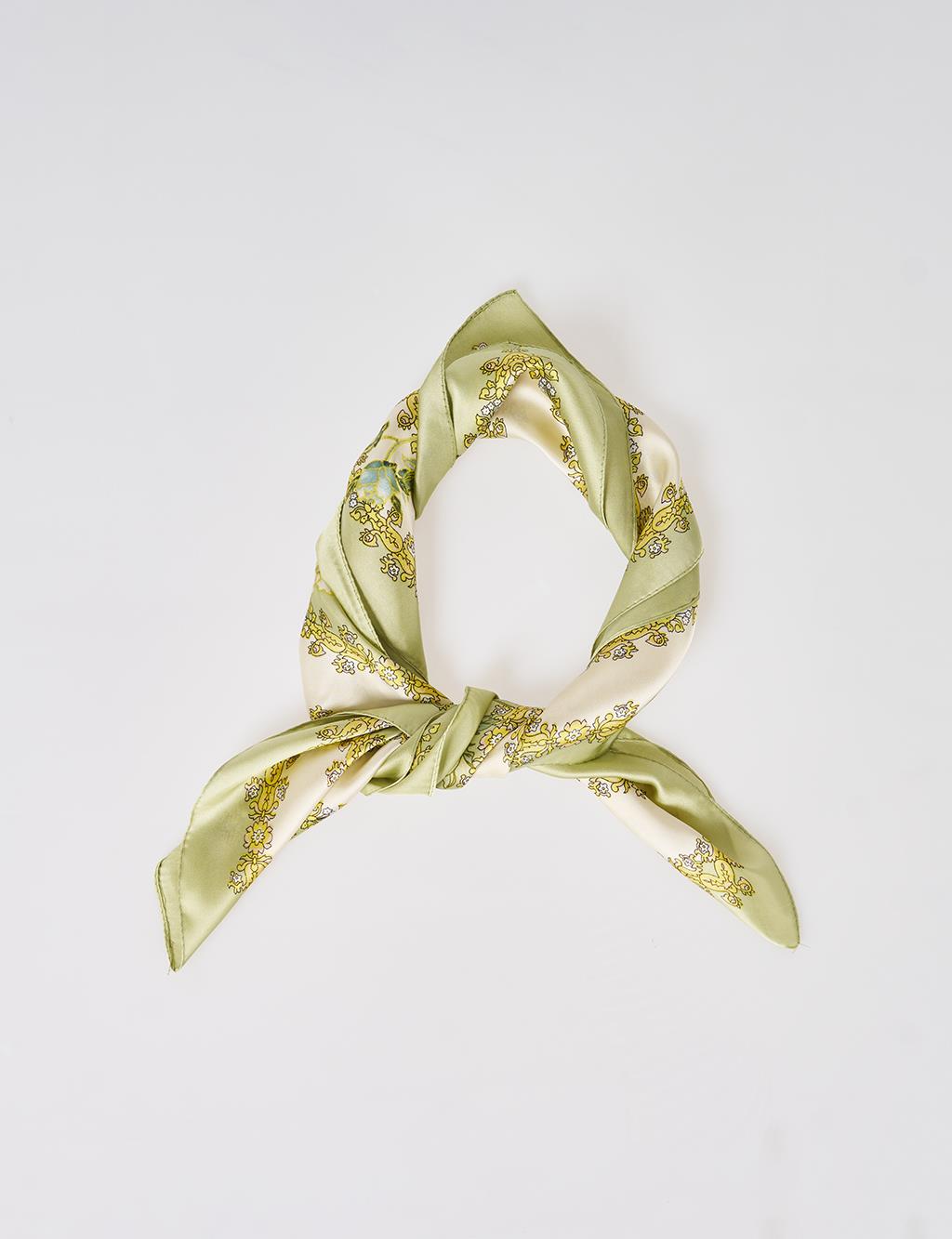 Peony Pattern Scarf Pistachio Green