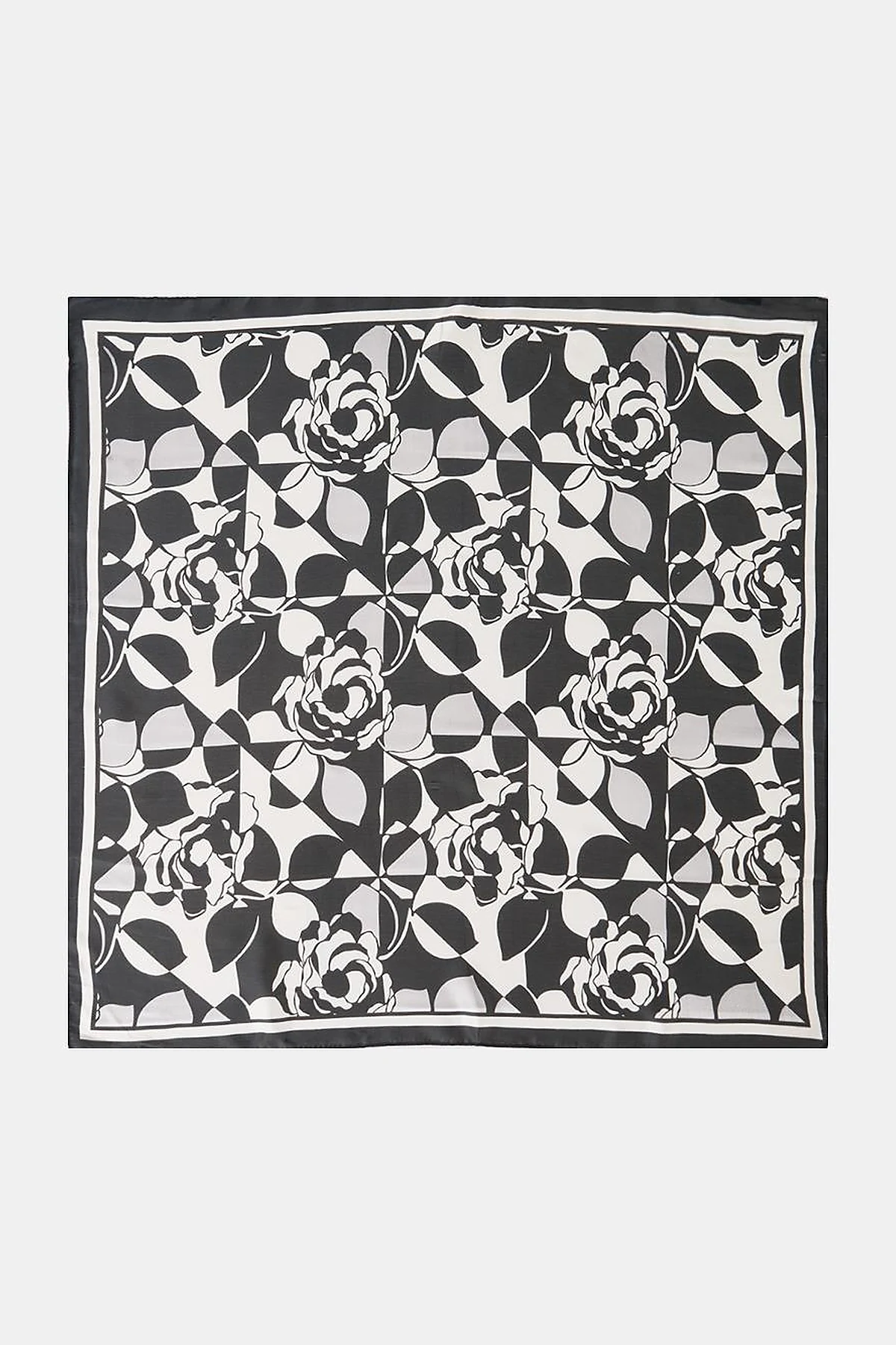 Black-Optic White Floral Pattern Scarf